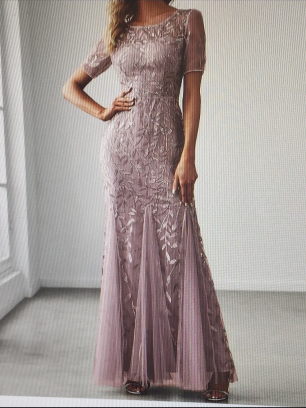 Elegant Lace & Tulle Evening Embellished Gown - Dusty Mauve